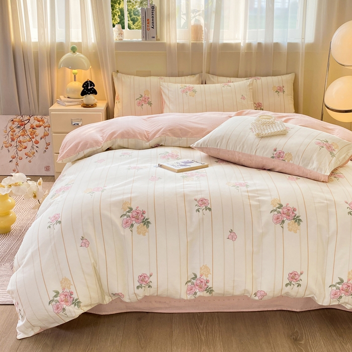 91家纺网 家纺一手货源 找家纺 红日子纺织品 2026春夏新款小清新12868全棉纯棉学生卡通款单被套被套单件 芸雅花开