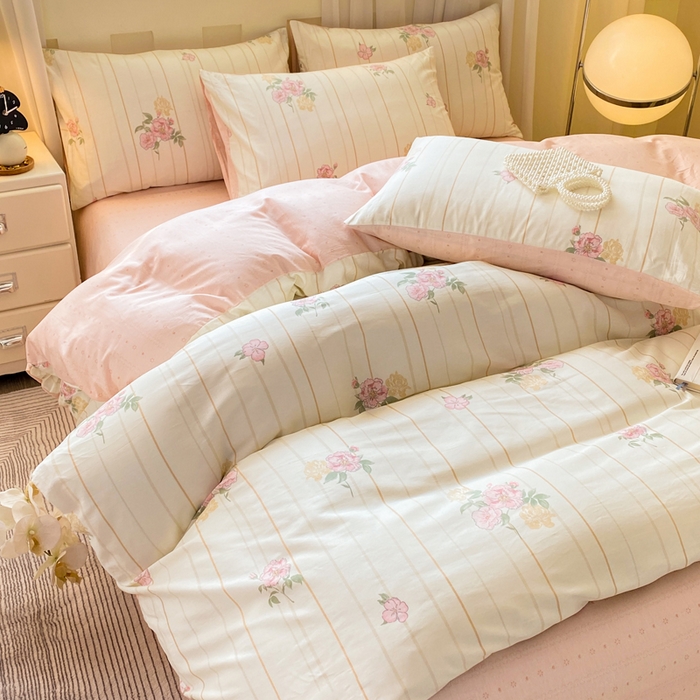 91家纺网 家纺一手货源 找家纺 红日子纺织品 2026春夏新款小清新12868全棉纯棉学生卡通款单被套被套单件 芸雅花开