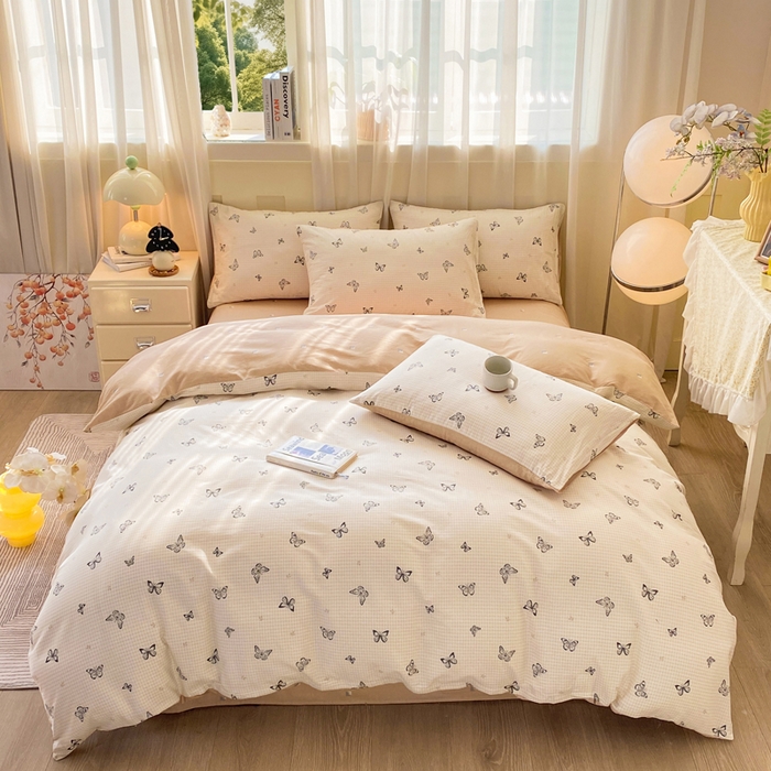 91家纺网 家纺一手货源 找家纺 红日子纺织品 2026春夏新款小清新12868全棉纯棉学生卡通款单被套被套单件 南山蝴蝶