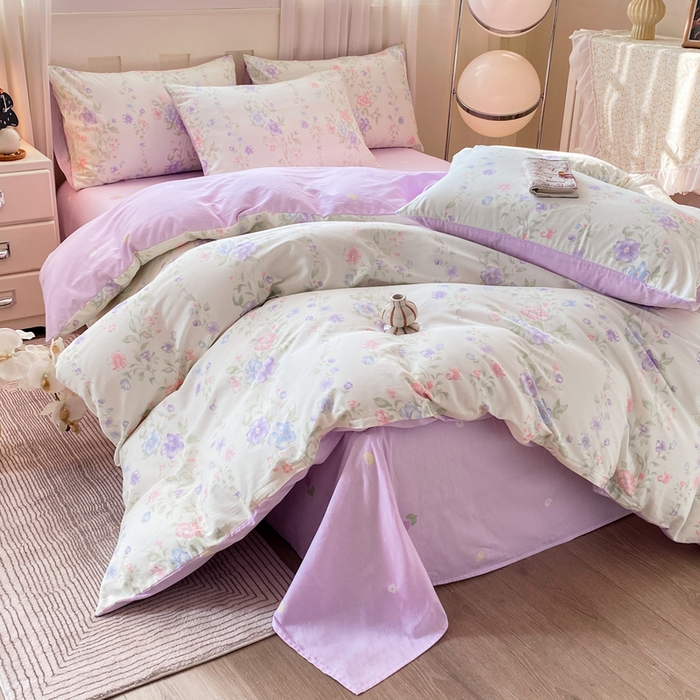 91家纺网 家纺一手货源 找家纺 红日子纺织品 2026春夏新款小清新12868全棉纯棉学生卡通款单被套被套单件 知意花蔓