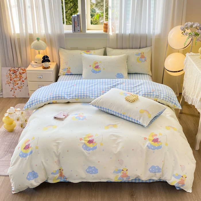 91家纺网 家纺一手货源 找家纺 红日子纺织品 2026春夏新款小清新12868全棉纯棉学生卡通款单被套被套单件 月光小曲