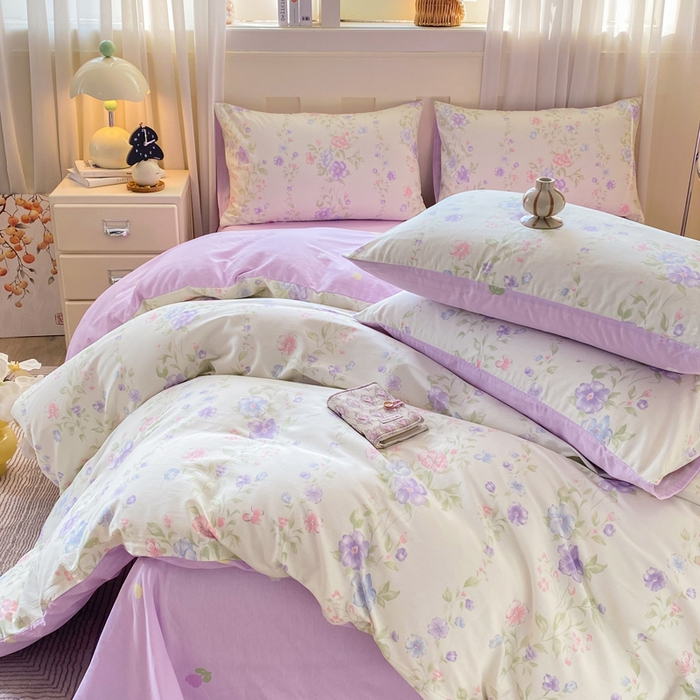 91家纺网 家纺一手货源 找家纺 红日子纺织品 2026春夏新款小清新12868全棉纯棉学生卡通款单被套被套单件 知意花蔓