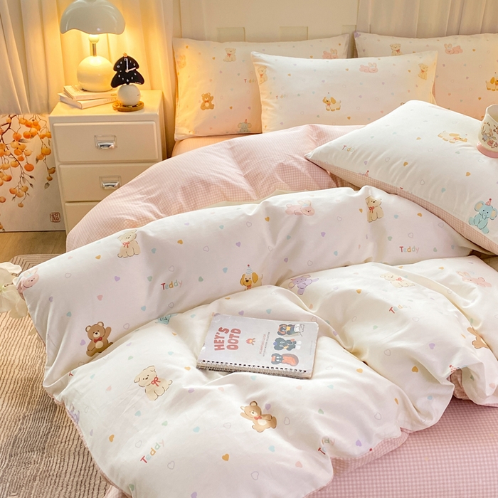 91家纺网 家纺一手货源 找家纺 红日子纺织品 2026春夏新款小清新12868全棉纯棉学生卡通款单被套被套单件 伙伴甜心