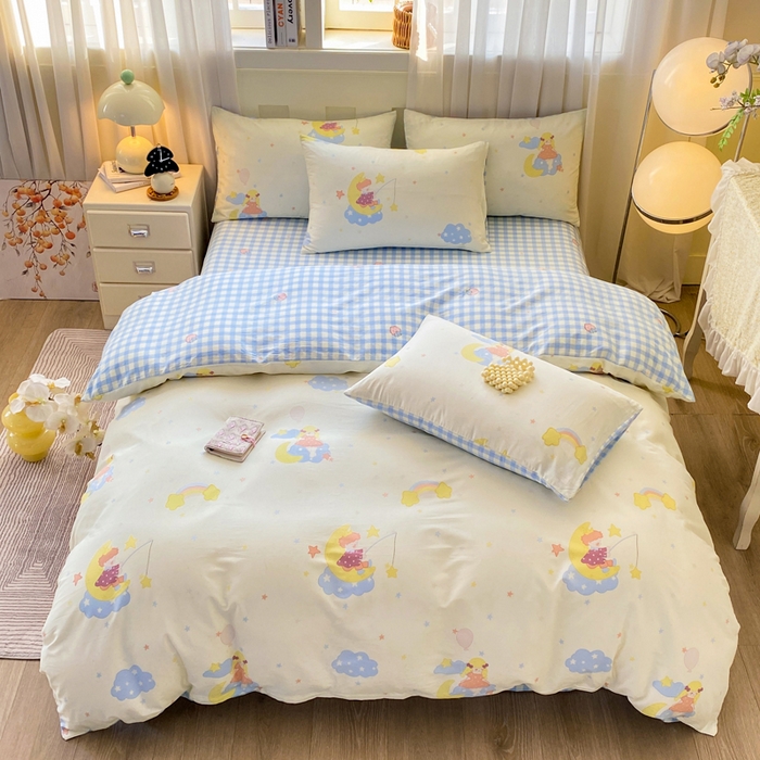 91家纺网 家纺一手货源 找家纺 红日子纺织品 2026春夏新款小清新12868全棉纯棉学生卡通款单被套被套单件 月光小曲