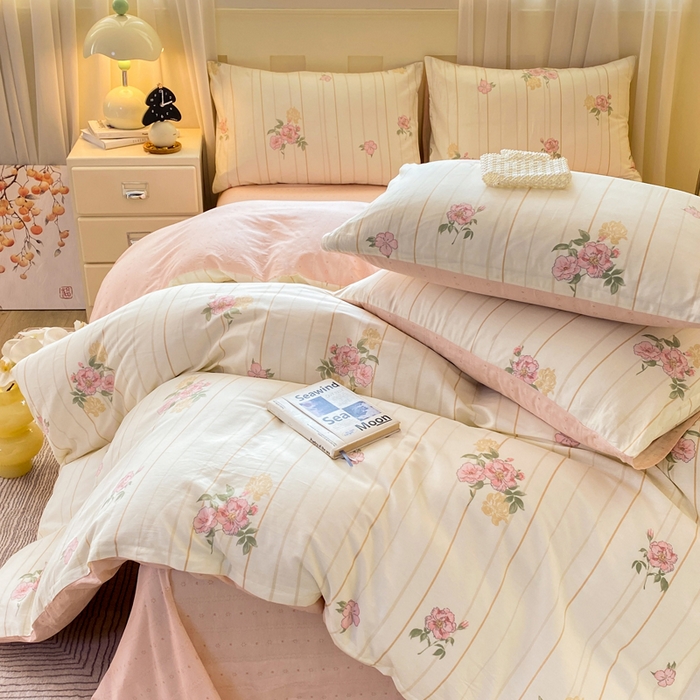 91家纺网 家纺一手货源 找家纺 红日子纺织品 2026春夏新款小清新12868全棉纯棉学生卡通款单被套被套单件 芸雅花开