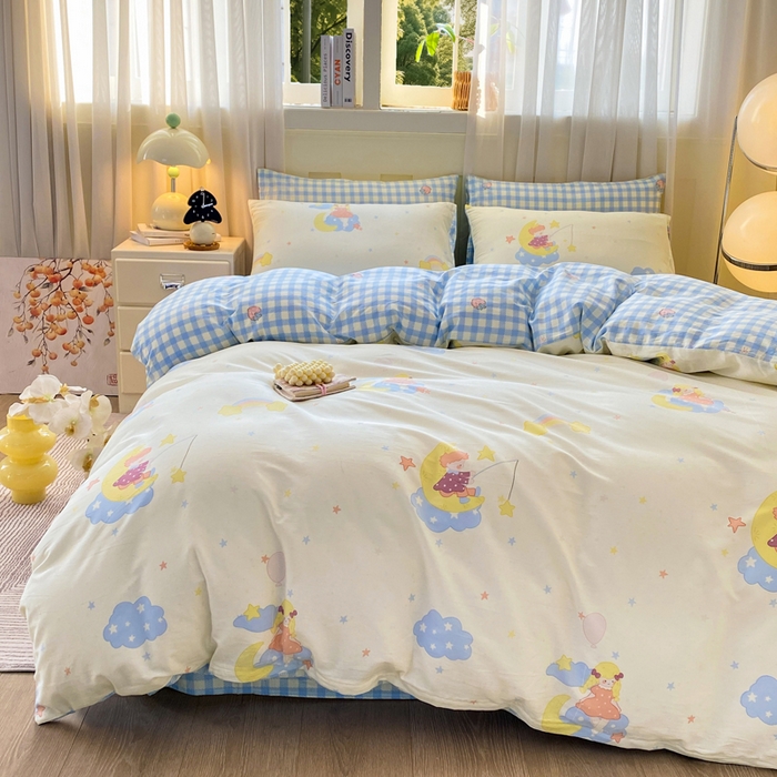 91家纺网 家纺一手货源 找家纺 红日子纺织品 2026春夏新款小清新12868全棉纯棉学生卡通款单被套被套单件 月光小曲