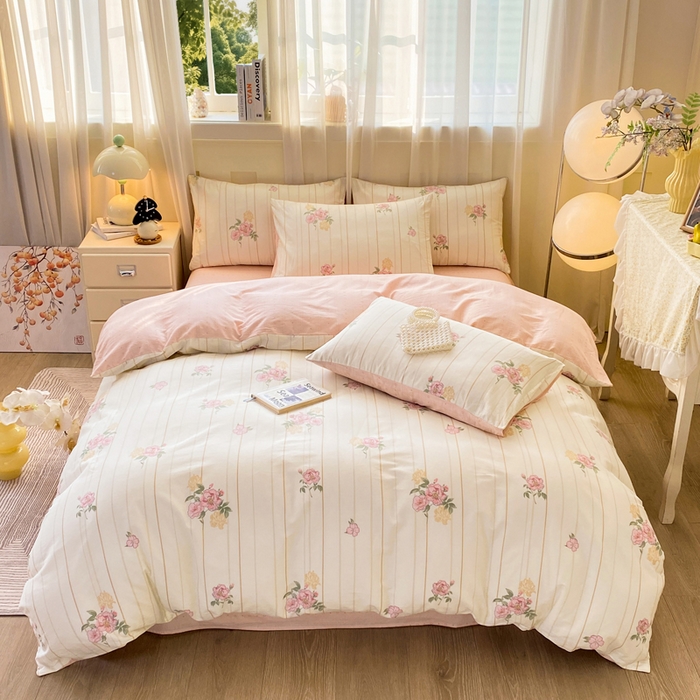 91家纺网 家纺一手货源 找家纺 红日子纺织品 2026春夏新款小清新12868全棉纯棉学生卡通款单被套被套单件 芸雅花开