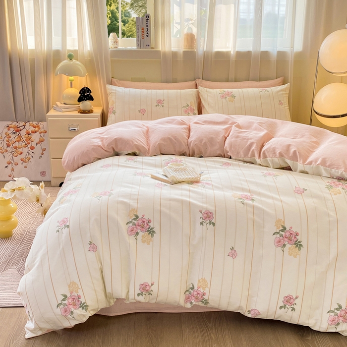 91家纺网 家纺一手货源 找家纺 红日子纺织品 2026春夏新款小清新12868全棉纯棉学生卡通款单被套被套单件 芸雅花开