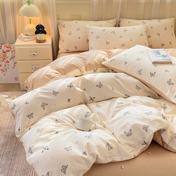 91家纺网 家纺一手货源 找家纺 红日子纺织品 2026春夏新款小清新12868全棉纯棉学生卡通款单被套被套单件 南山蝴蝶