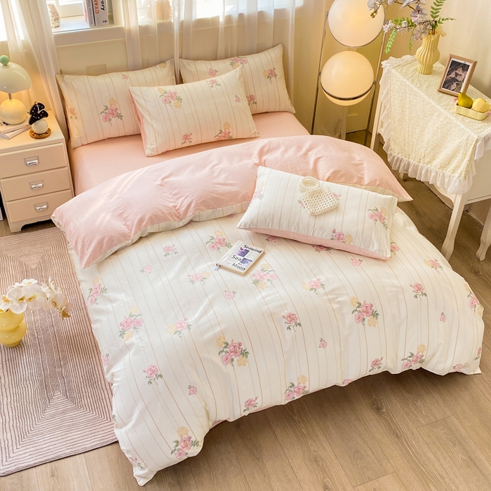 91家纺网 家纺一手货源 找家纺 红日子纺织品 2026春夏新款小清新12868全棉纯棉学生卡通款单被套被套单件 芸雅花开