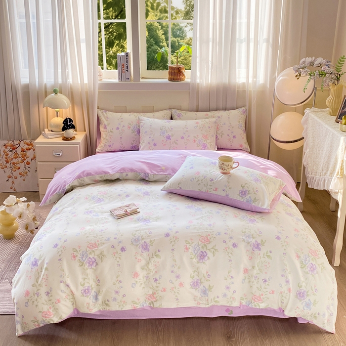 91家纺网 家纺一手货源 找家纺 红日子纺织品 2026春夏新款小清新12868全棉纯棉学生卡通款单被套被套单件 知意花蔓