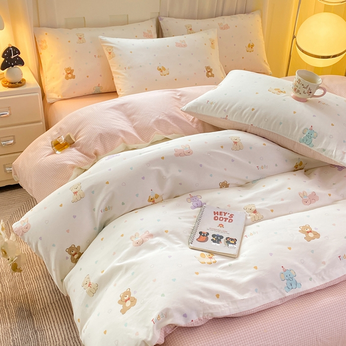 91家纺网 家纺一手货源 找家纺 红日子纺织品 2026春夏新款小清新12868全棉纯棉学生卡通款单被套被套单件 伙伴甜心