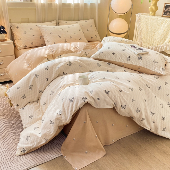 91家纺网 家纺一手货源 找家纺 红日子纺织品 2026春夏新款小清新12868全棉纯棉学生卡通款单被套被套单件 南山蝴蝶