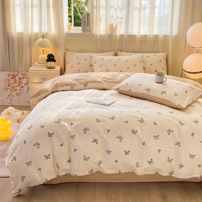 91家纺网 家纺一手货源 找家纺 红日子纺织品 2026春夏新款小清新12868全棉纯棉学生卡通款单被套被套单件 南山蝴蝶