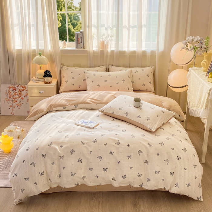 91家纺网 家纺一手货源 找家纺 红日子纺织品 2026春夏新款小清新12868全棉纯棉学生卡通款单被套被套单件 南山蝴蝶