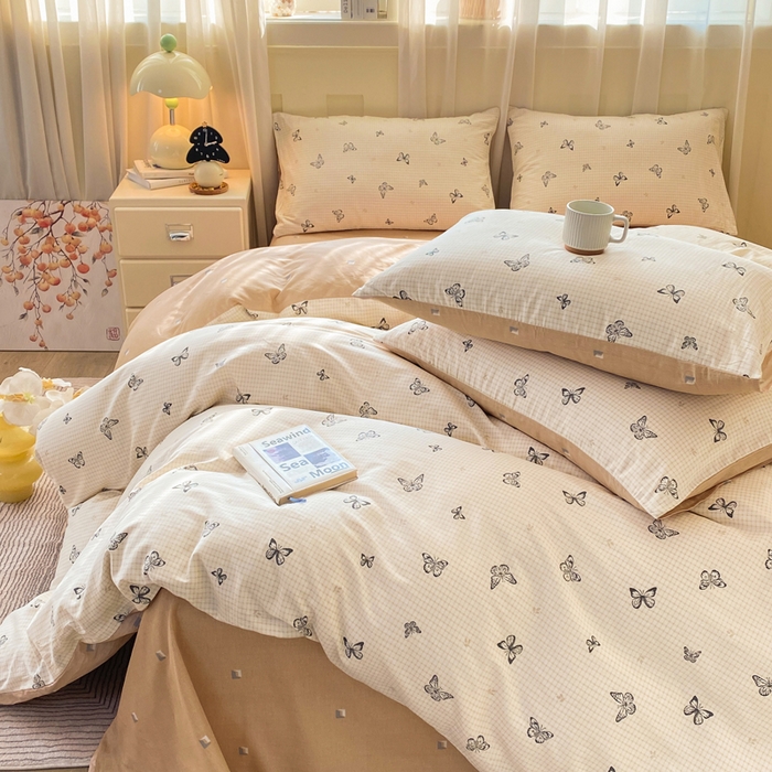 91家纺网 家纺一手货源 找家纺 红日子纺织品 2026春夏新款小清新12868全棉纯棉学生卡通款单被套被套单件 南山蝴蝶