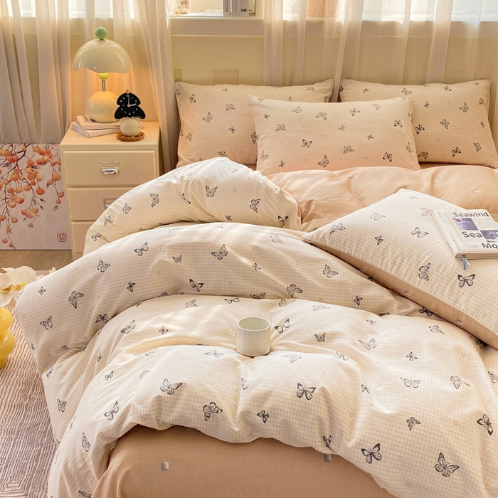 91家纺网 家纺一手货源 找家纺 红日子纺织品 2026春夏新款小清新12868全棉纯棉学生卡通款单被套被套单件 南山蝴蝶