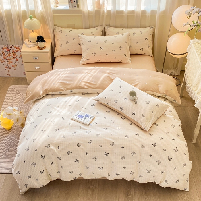 91家纺网 家纺一手货源 找家纺 红日子纺织品 2026春夏新款小清新12868全棉纯棉学生卡通款单被套被套单件 南山蝴蝶