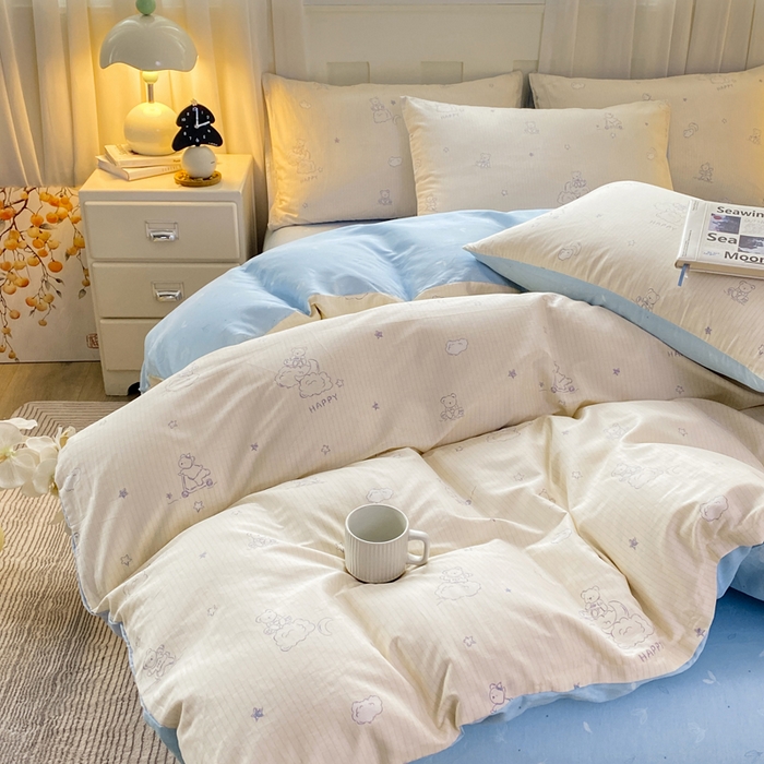 91家纺网 家纺一手货源 找家纺 红日子纺织品 2026春夏新款小清新12868全棉纯棉学生卡通款单被套被套单件 星空熊