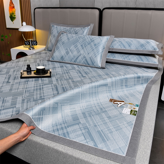 91家纺网 家纺一手货源 找家纺 小牛席业 2026新款清凉冰丝席凉席席子系列-简单生活 简单生活-蓝色