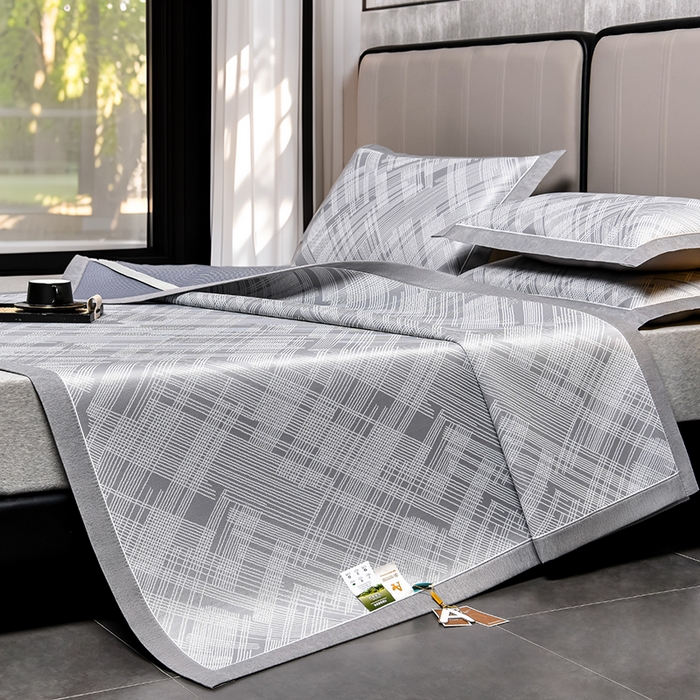 91家纺网 家纺一手货源 找家纺 小牛席业 2026新款清凉冰丝席凉席席子系列-简单生活 简单生活-灰色