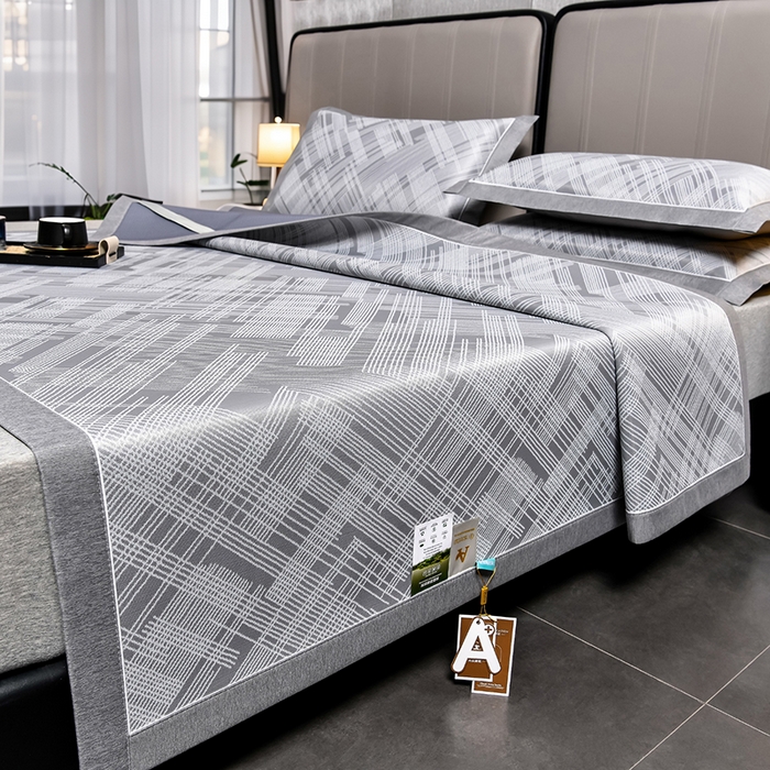 91家纺网 家纺一手货源 找家纺 小牛席业 2026新款清凉冰丝席凉席席子系列-简单生活 简单生活-灰色