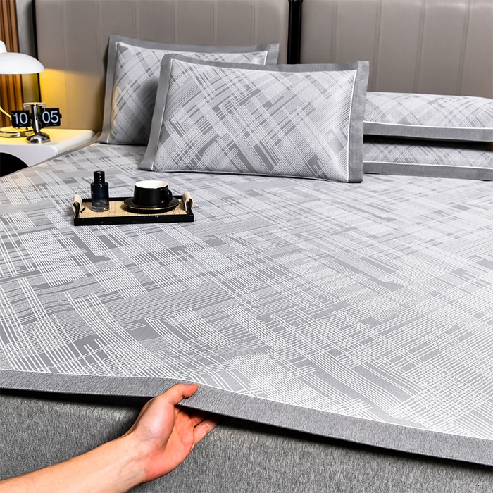 91家纺网 家纺一手货源 找家纺 小牛席业 2026新款清凉冰丝席凉席席子系列-简单生活 简单生活-灰色