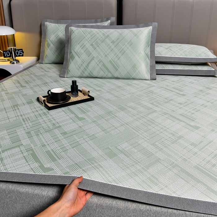 91家纺网 家纺一手货源 找家纺 小牛席业 2026新款清凉冰丝席凉席席子系列-简单生活 简单生活-绿色