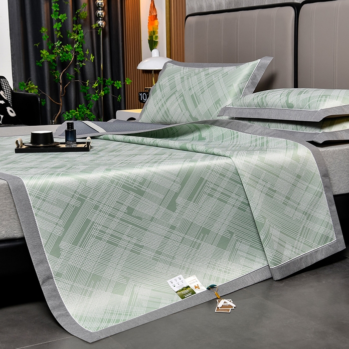 91家纺网 家纺一手货源 找家纺 小牛席业 2026新款清凉冰丝席凉席席子系列-简单生活 简单生活-绿色