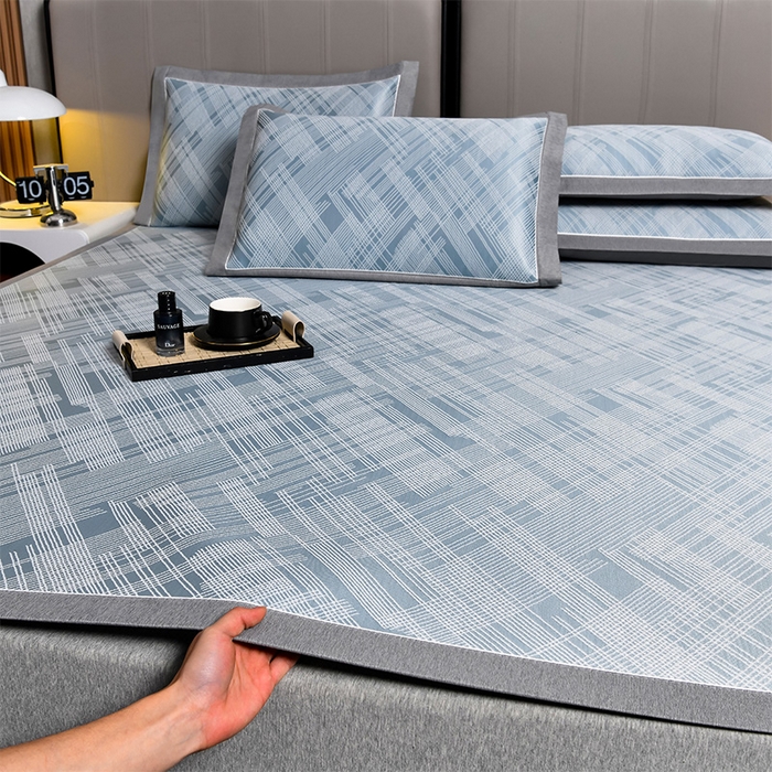 91家纺网 家纺一手货源 找家纺 小牛席业 2026新款清凉冰丝席凉席席子系列-简单生活 简单生活-蓝色