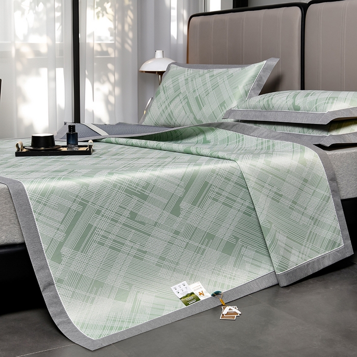 91家纺网 家纺一手货源 找家纺 小牛席业 2026新款清凉冰丝席凉席席子系列-简单生活 简单生活-绿色