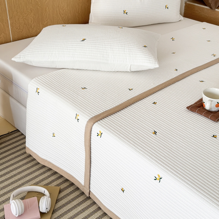 91家纺网 家纺一手货源 找家纺 （总）木楌家居 2026春夏新款双面全棉纯棉皱皱纱刺绣款床盖床盖单件