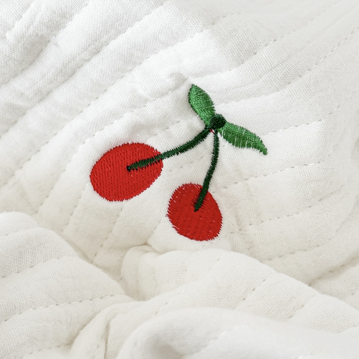 91家纺网 家纺一手货源 找家纺 木楌家居 2026春夏新款双面全棉纯棉皱皱纱刺绣款床盖床盖单件 樱桃小方糖