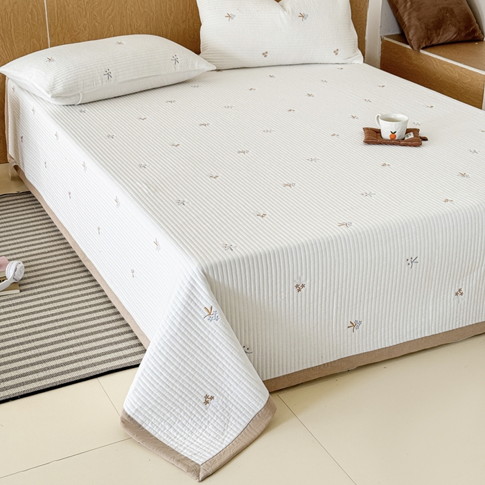 91家纺网 家纺一手货源 找家纺 木楌家居 2026春夏新款双面全棉纯棉皱皱纱刺绣款床盖床盖单件 花漾时光