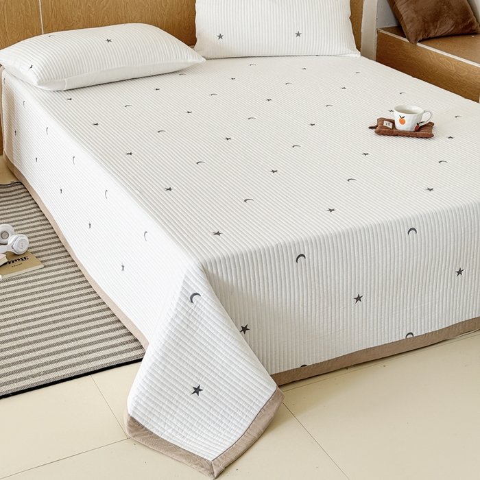 91家纺网 家纺一手货源 找家纺 木楌家居 2026春夏新款双面全棉纯棉皱皱纱刺绣款床盖床盖单件 月落星眠