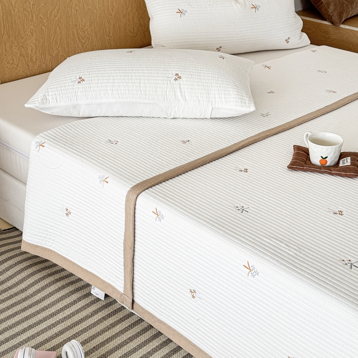 木楌家居 2026春夏新款双面全棉纯棉皱皱纱刺绣款床盖床盖单件 花漾时光