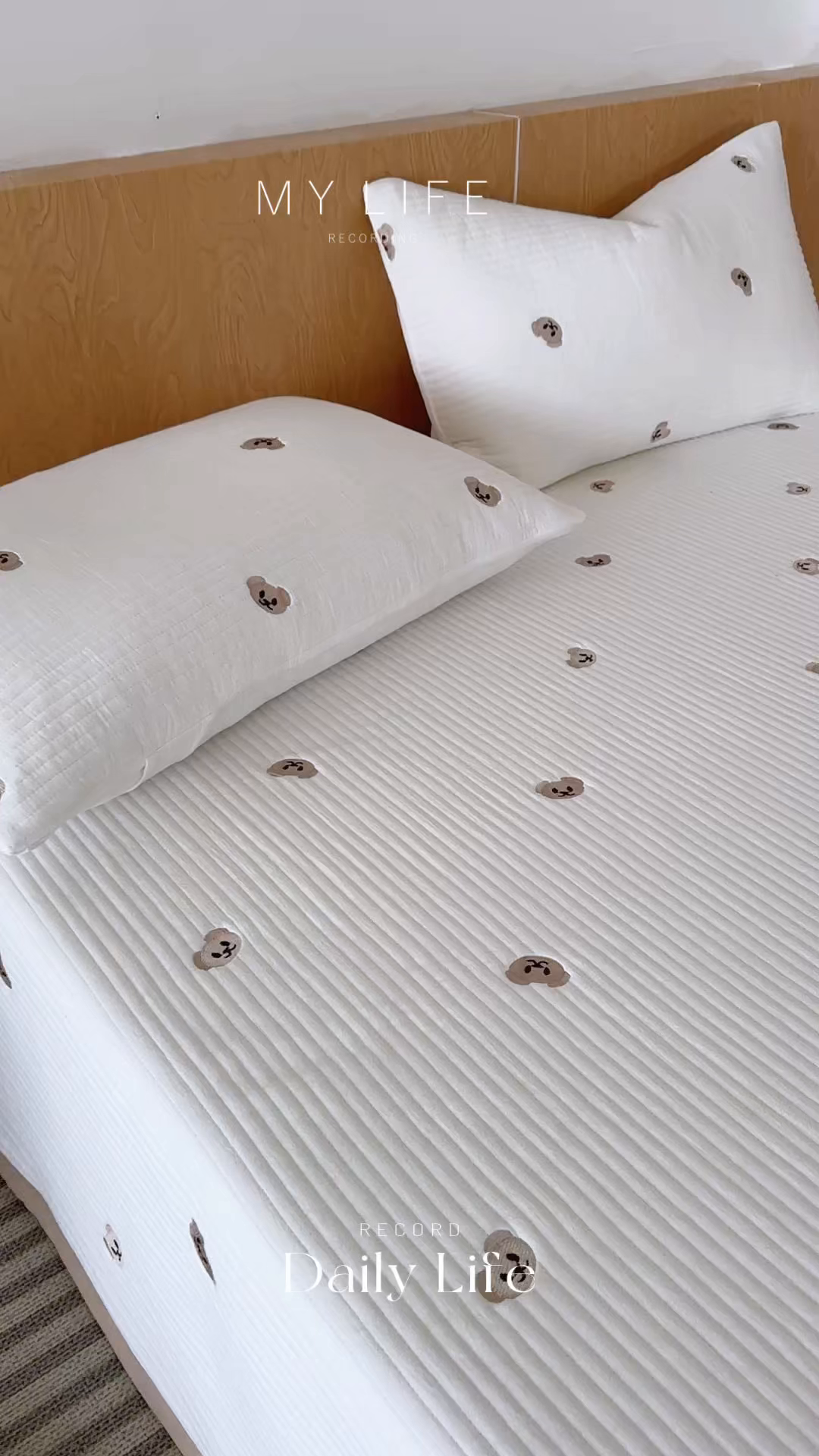 91家纺网 家纺一手货源 找家纺 木楌家居 2026春夏新款双面全棉纯棉皱皱纱刺绣款床盖床盖单件 小熊奶糖