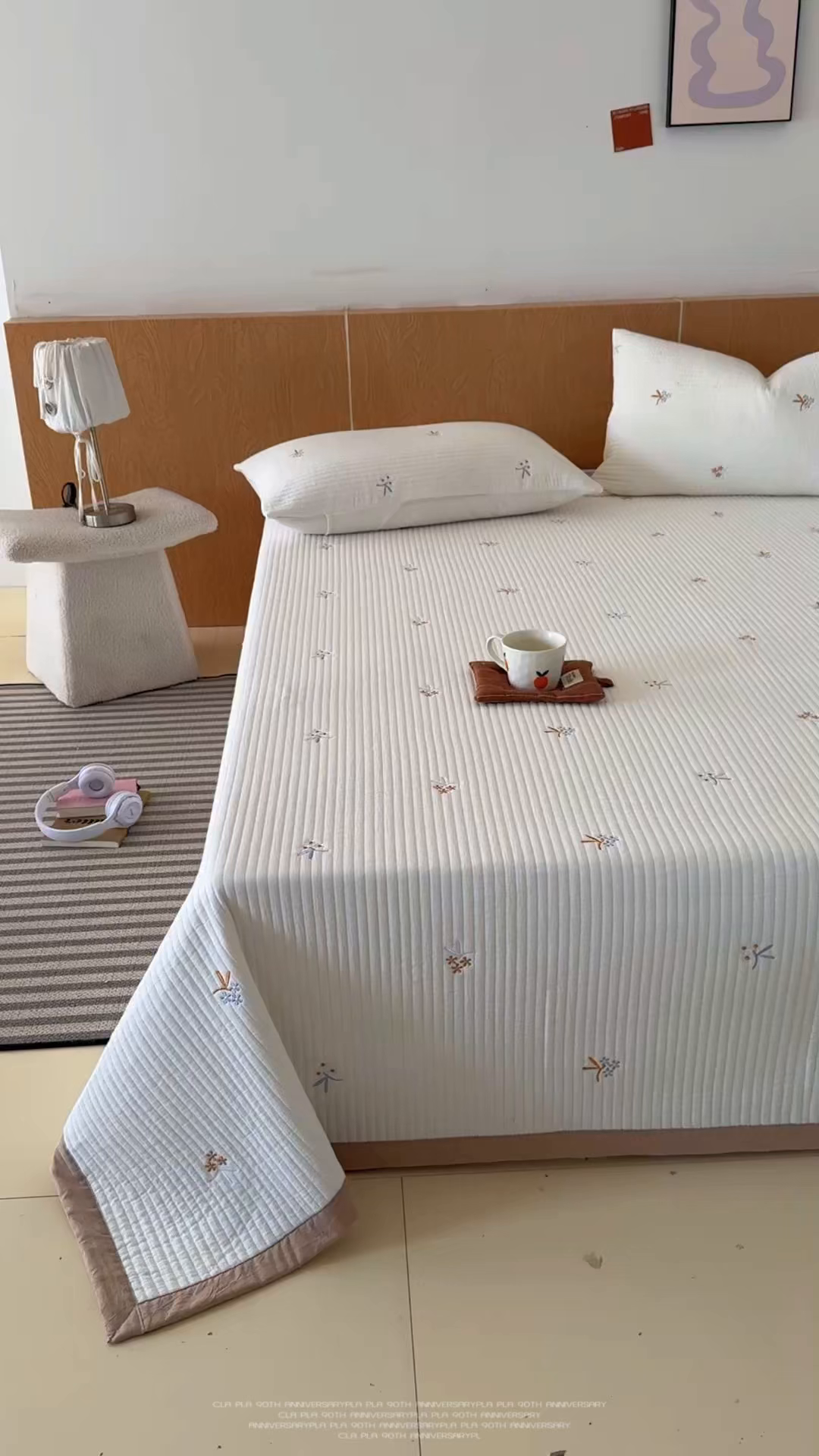 91家纺网 家纺一手货源 找家纺 木楌家居 2026春夏新款双面全棉纯棉皱皱纱刺绣款床盖床盖单件 花漾时光