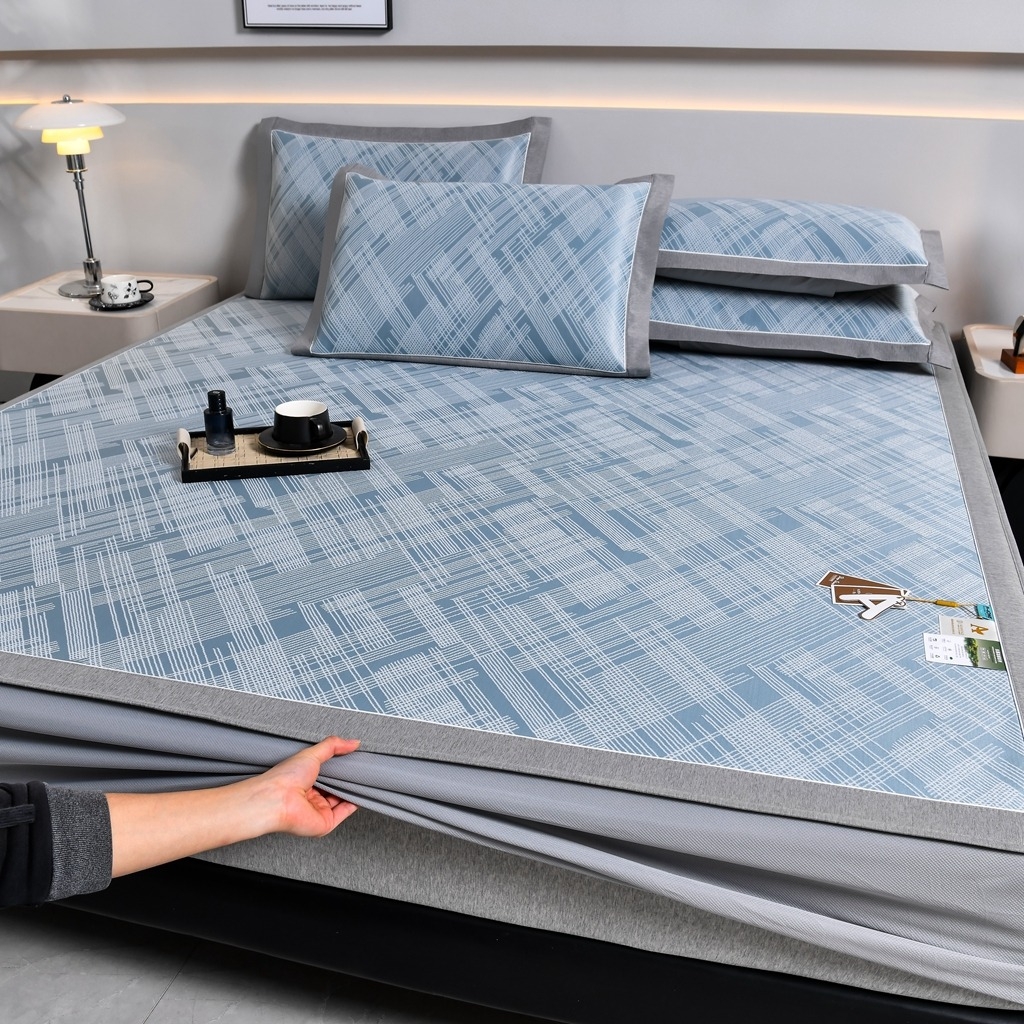 91家纺网 家纺一手货源 找家纺 小牛席业 2026新款清凉冰丝席凉席席子系列（床笠款）-简单生活 简单生活-蓝色