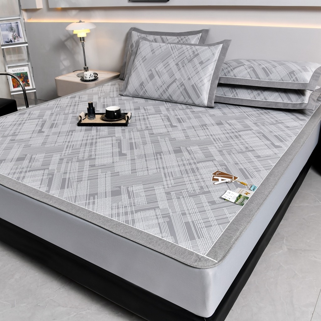 91家纺网 家纺一手货源 找家纺 小牛席业 2026新款清凉冰丝席凉席席子系列（床笠款）-简单生活 简单生活-灰色