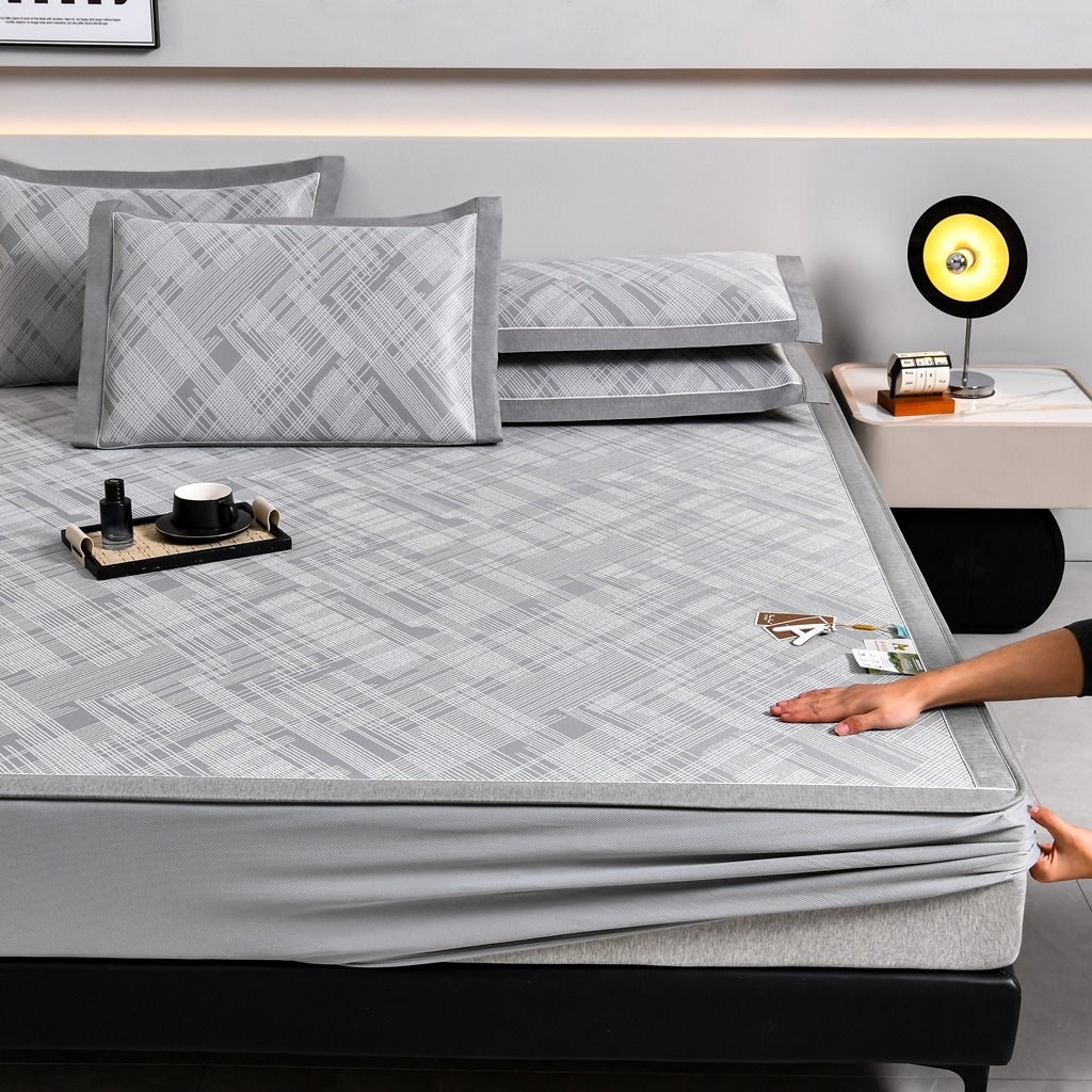 91家纺网 家纺一手货源 找家纺 小牛席业 2026新款清凉冰丝席凉席席子系列（床笠款）-简单生活 简单生活-灰色