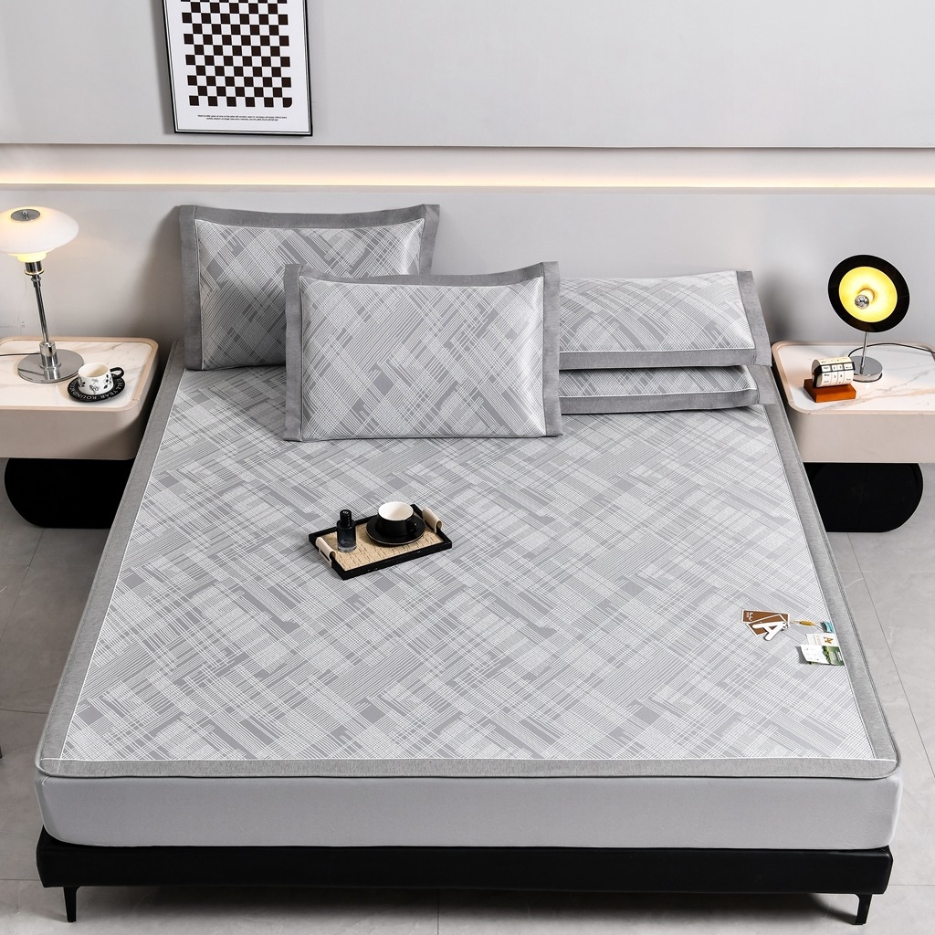 91家纺网 家纺一手货源 找家纺 小牛席业 2026新款清凉冰丝席凉席席子系列（床笠款）-简单生活 简单生活-灰色