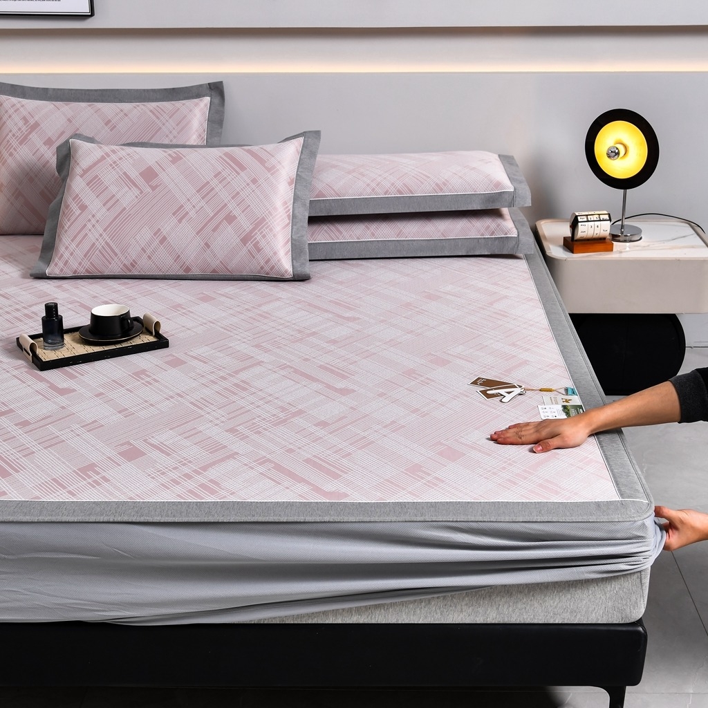 91家纺网 家纺一手货源 找家纺 小牛席业 2026新款清凉冰丝席凉席席子系列（床笠款）-简单生活 简单生活-粉色