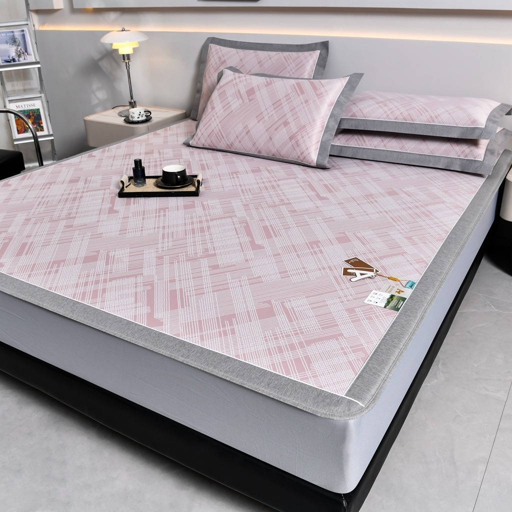 91家纺网 家纺一手货源 找家纺 小牛席业 2026新款清凉冰丝席凉席席子系列（床笠款）-简单生活 简单生活-粉色