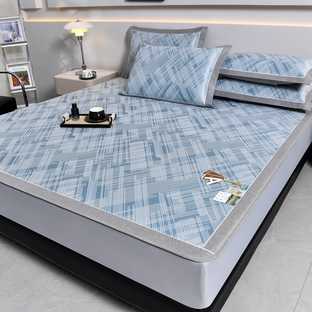 91家纺网 家纺一手货源 找家纺 小牛席业 2026新款清凉冰丝席凉席席子系列（床笠款）-简单生活 简单生活-蓝色