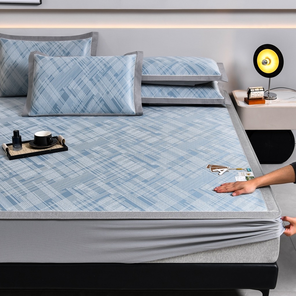 91家纺网 家纺一手货源 找家纺 小牛席业 2026新款清凉冰丝席凉席席子系列（床笠款）-简单生活 简单生活-蓝色