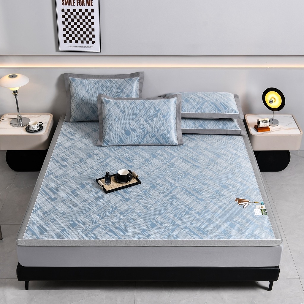 91家纺网 家纺一手货源 找家纺 小牛席业 2026新款清凉冰丝席凉席席子系列（床笠款）-简单生活 简单生活-蓝色