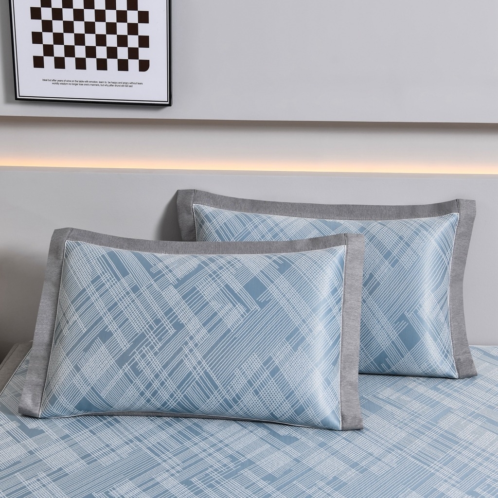 91家纺网 家纺一手货源 找家纺 小牛席业 2026新款清凉冰丝席凉席席子系列（床笠款）-简单生活 简单生活-蓝色