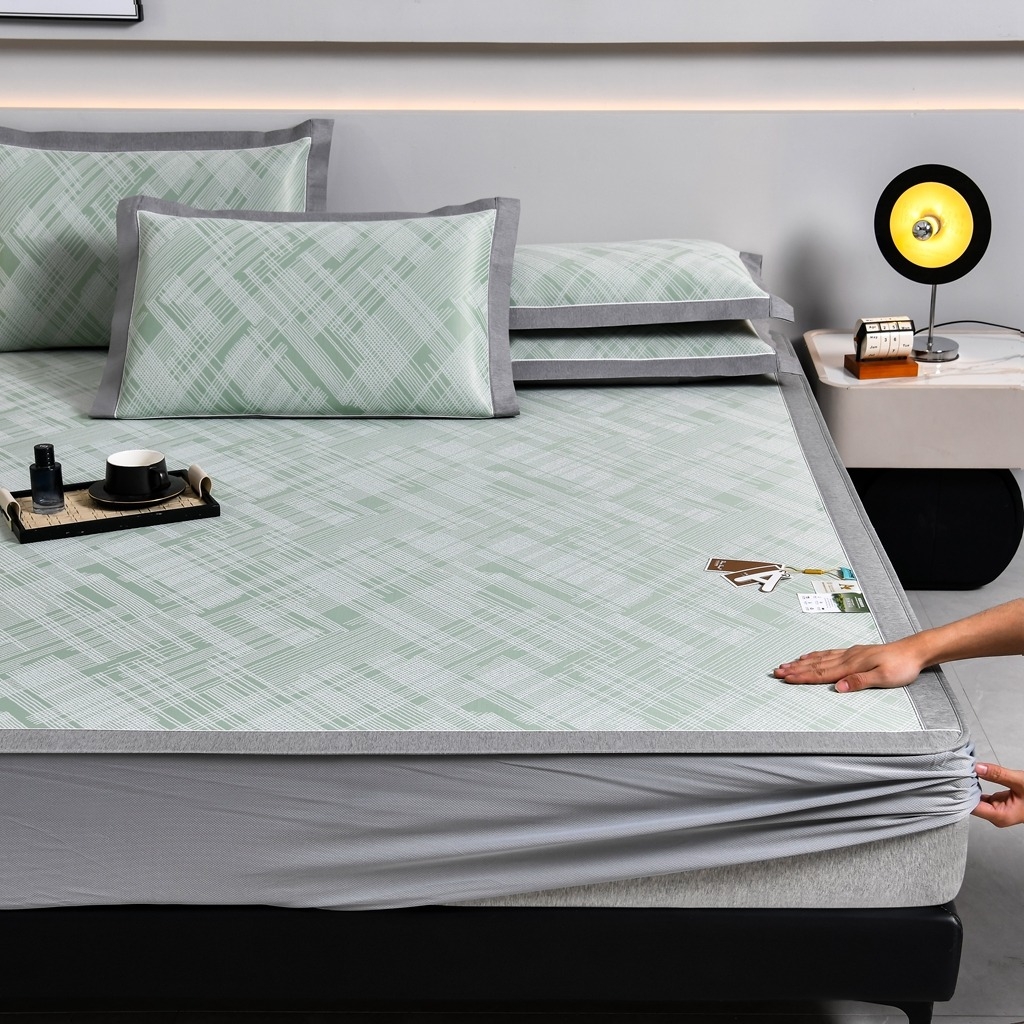 91家纺网 家纺一手货源 找家纺 小牛席业 2026新款清凉冰丝席凉席席子系列（床笠款）-简单生活 简单生活-绿色