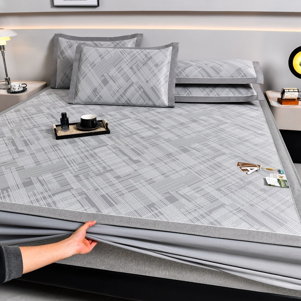 91家纺网 家纺一手货源 找家纺 小牛席业 2026新款清凉冰丝席凉席席子系列（床笠款）-简单生活 简单生活-灰色